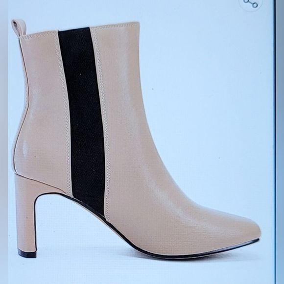 NIB PULL ON KHAKI CHELSEA BLOCK HEEL SOCK BOOTIE SIZE 7.5 ANKLE FAUX LEA… - Picture 2 of 15